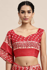 Red Brasso Batik Ikat Print Saree