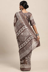 Charcoal Grey Brasso Bagru Ikat Print Saree