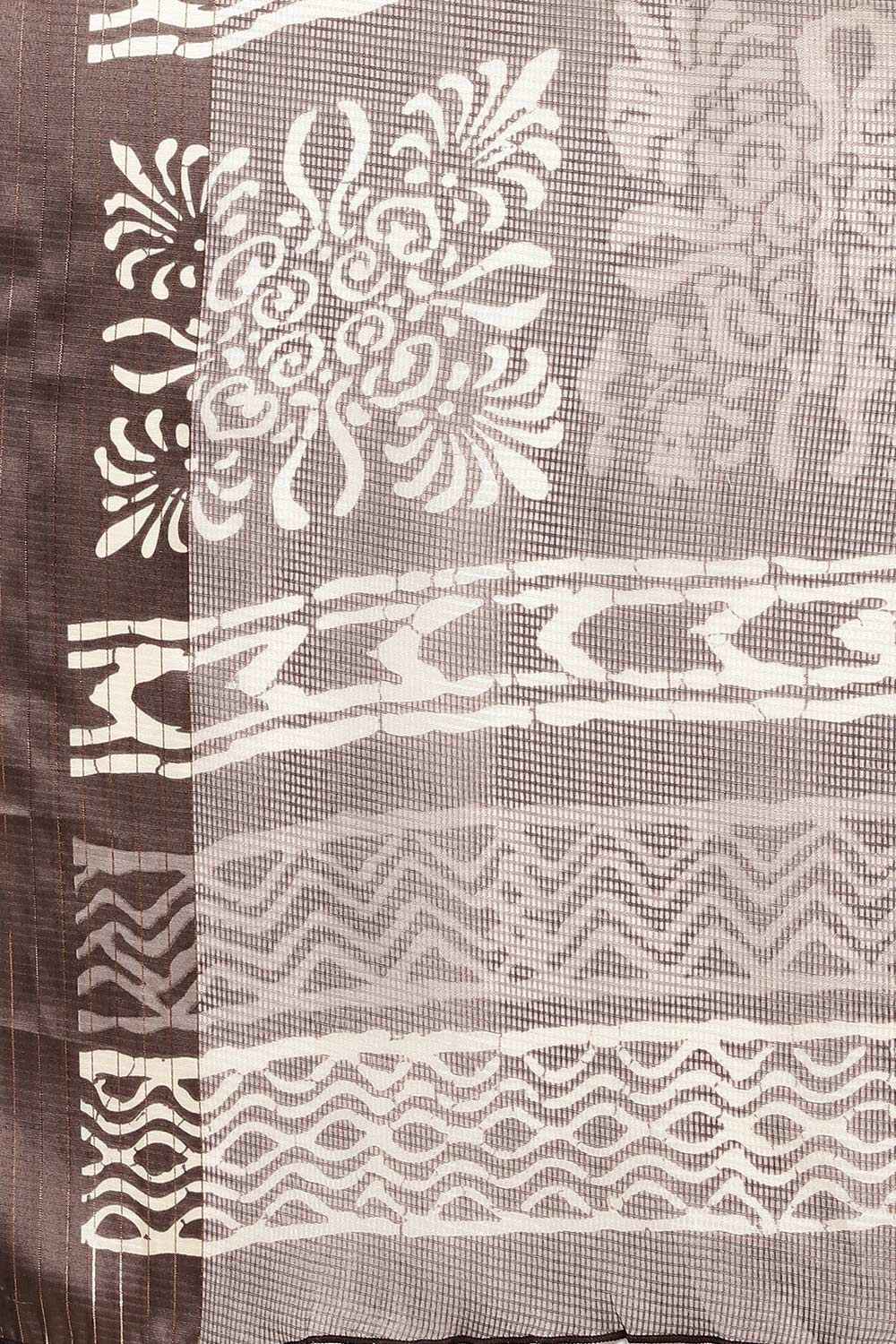 Charcoal Grey Brasso Bagru Ikat Print Saree