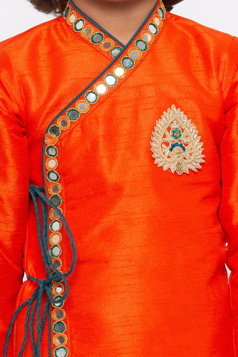 Boy's Cotton Art Silk Kurta Set In Orange