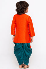 Boy's Cotton Art Silk Kurta Set In Orange