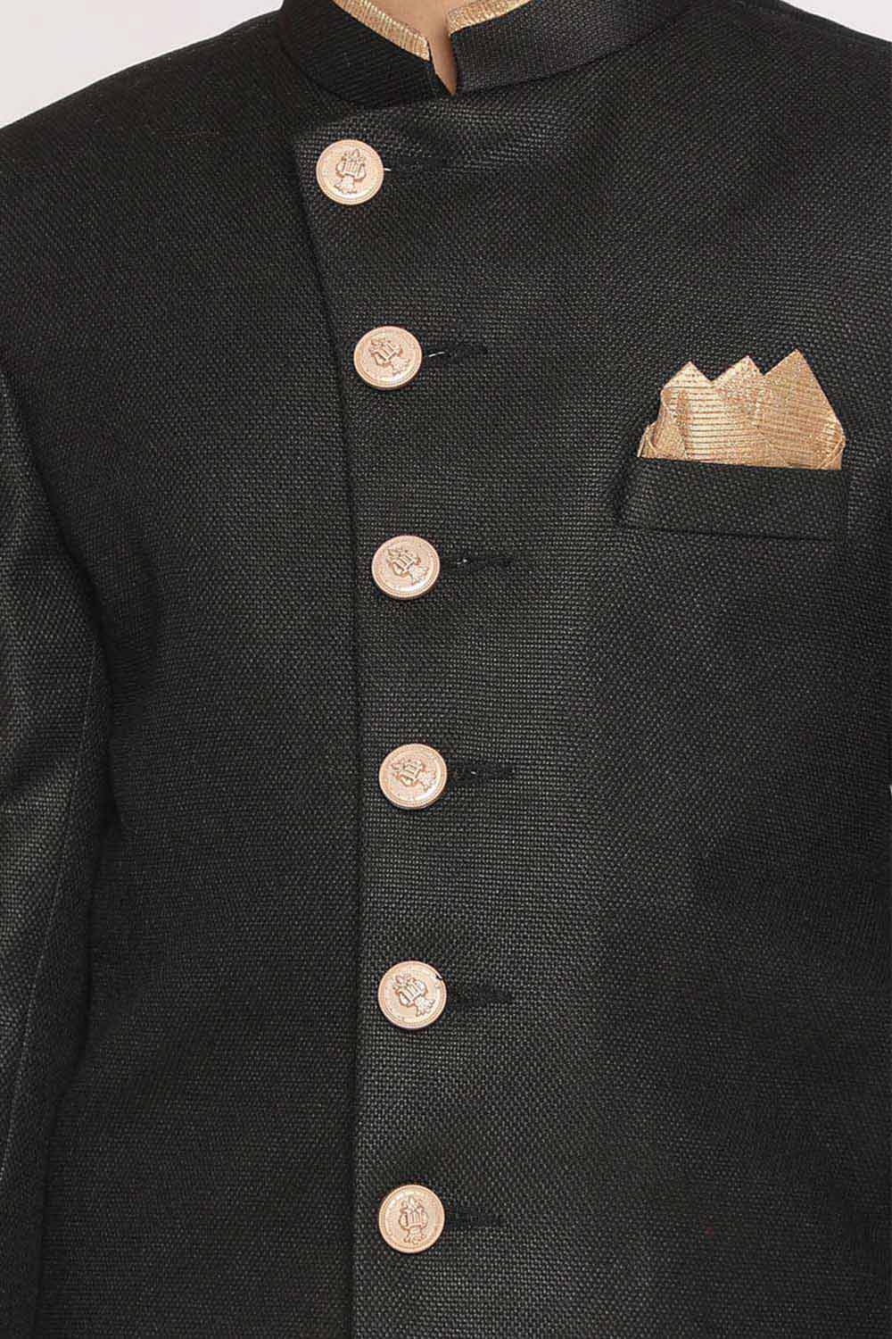 Buy Boy's Jute Cotton Solid Indowestern Sherwani Set in Black - Side