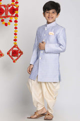 Buy Boy's Silk Blend Woven Design Indowestern Sherwani Set in Lavender - Zoom in