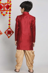 Buy Boy's Silk Blend Woven Design Indowestern Sherwani Set in Maroon - Back