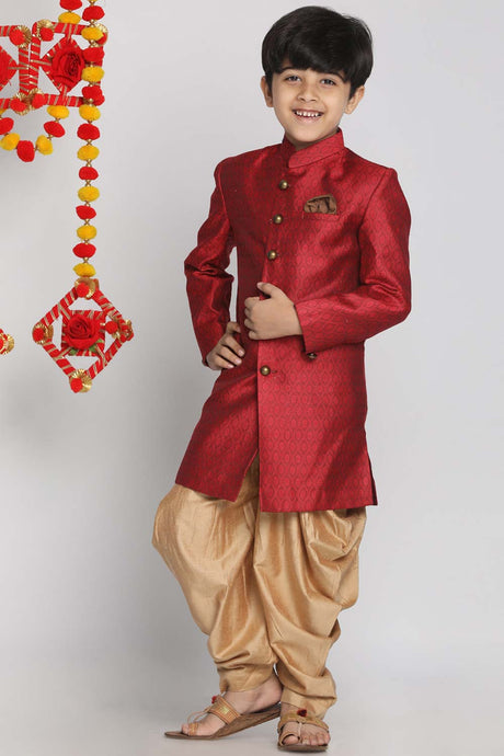 Buy Boy's Silk Blend Woven Design Indowestern Sherwani Set in Maroon