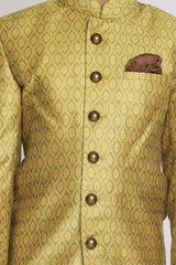 Buy Boy's Silk Blend Woven Design Indowestern Sherwani Set in Yellow - Side