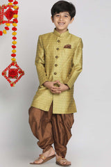 Buy Boy's Silk Blend Woven Design Indowestern Sherwani Set in Yellow