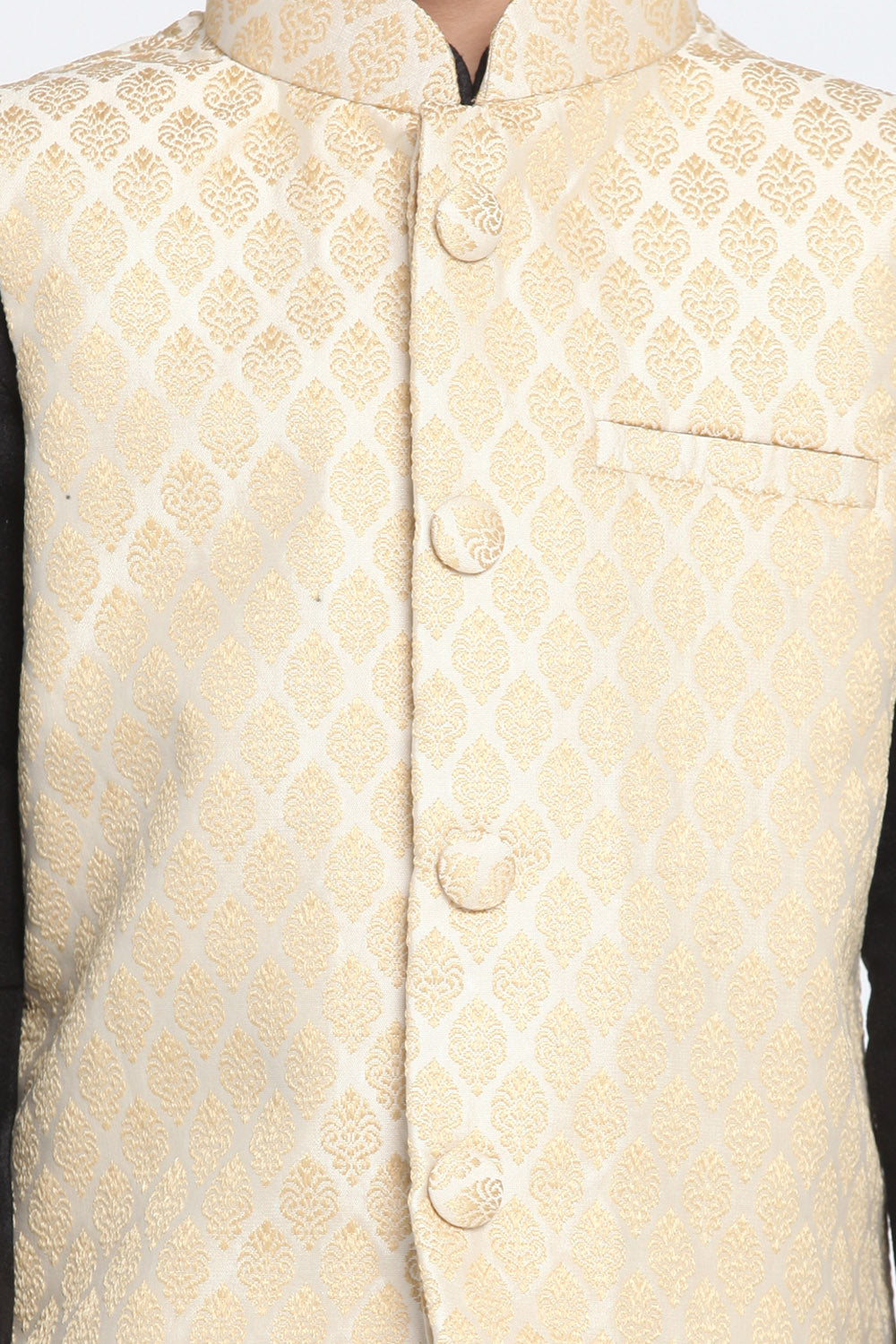 Boy's Cotton Art Silk Nehru Jacket In Beige