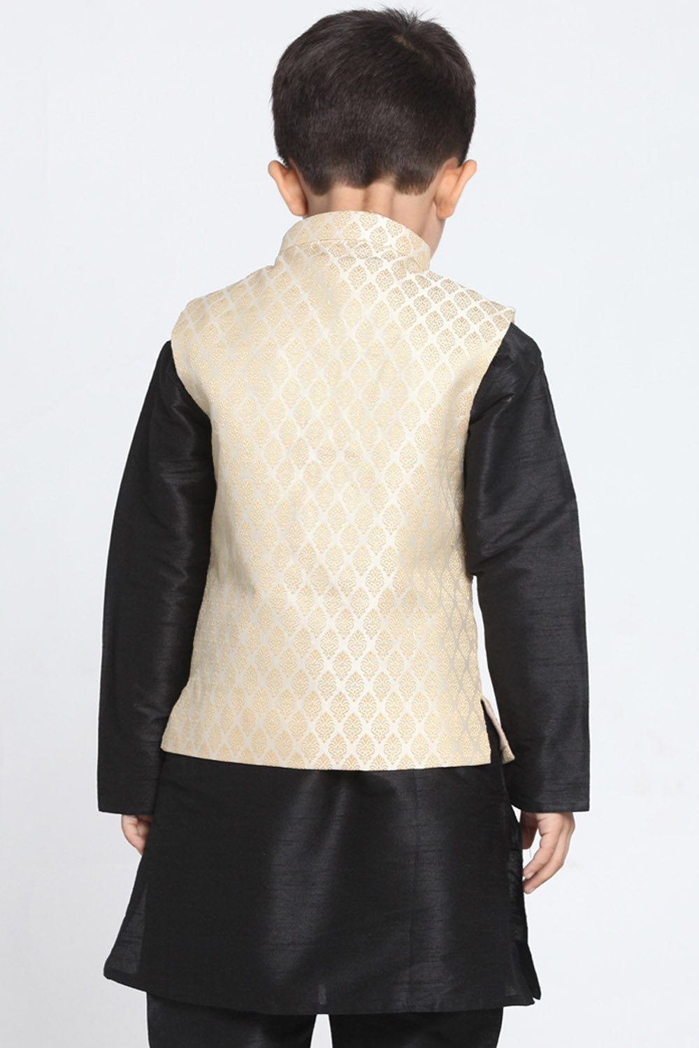 Boy's Cotton Art Silk Nehru Jacket In Beige