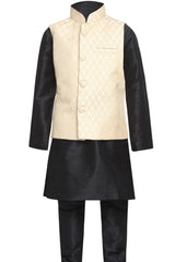 Boy's Cotton Art Silk Nehru Jacket In Beige