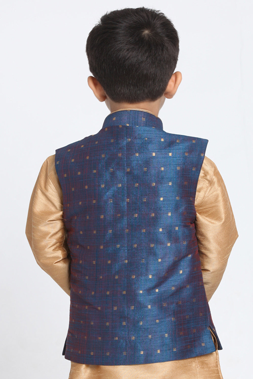 Boy's Cotton Art Silk Nehru Jacket In Deep Blue