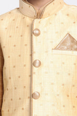 Boy's Cotton Art Silk Nehru Jacket In Gold