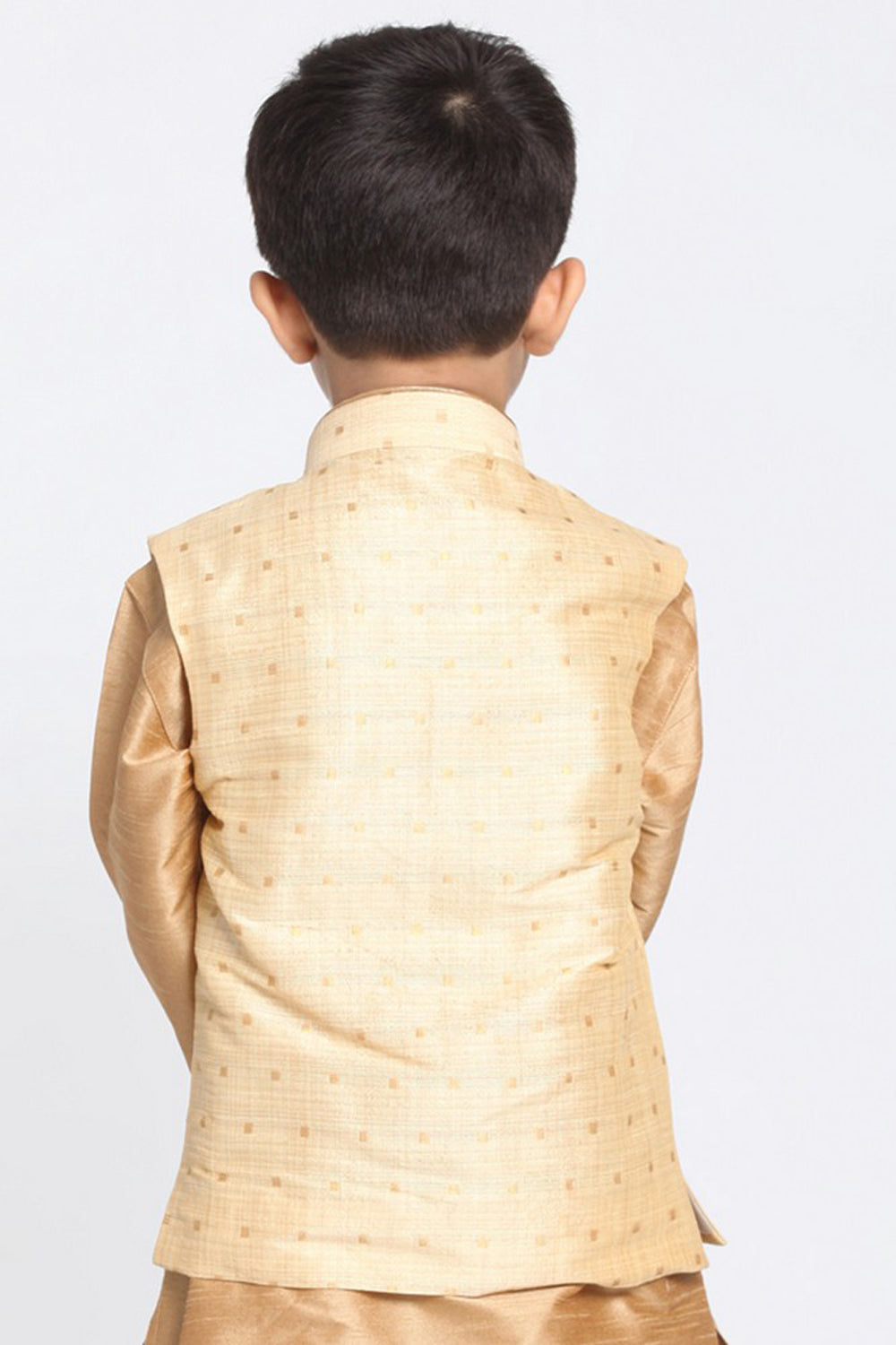 Boy's Cotton Art Silk Nehru Jacket In Gold