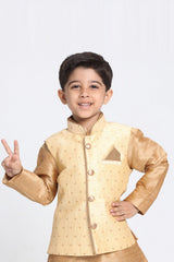 Boy's Cotton Art Silk Nehru Jacket In Gold