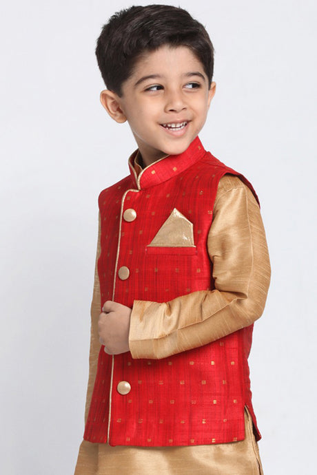 Boy's Cotton Art Silk Nehru Jacket in Maroon