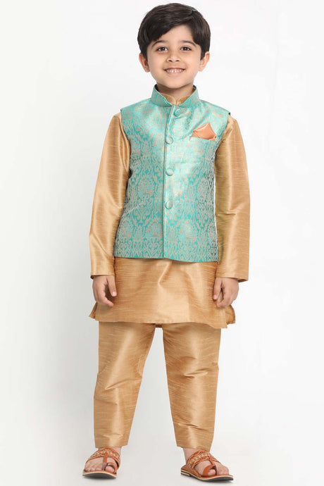 Buy Boys Art Silk Woven Nehru Jacket in Green