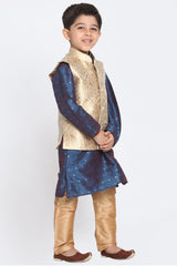 Boy's Cotton Art Silk Kurta Set In Gold