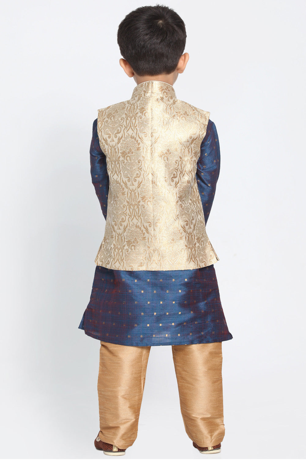 Boy's Cotton Art Silk Kurta Set In Gold