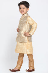 Boy's Cotton Art Silk Kurta Set In Gold