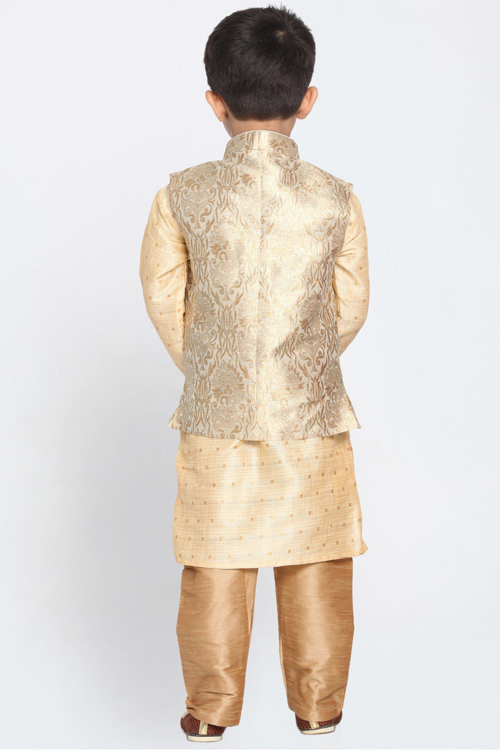 Boy's Cotton Art Silk Kurta Set In Gold