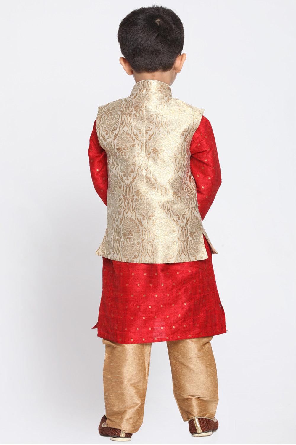 Boy's Cotton Art Silk Kurta Set In Gold