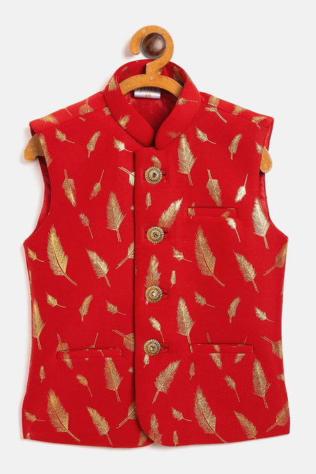 Buy Boys Blended Cotton Paisley Nehru Jacket in Red