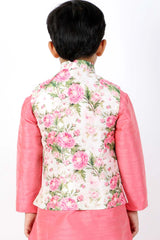 Buy Boy's Silk Blend Floral Print Nehru Jacket in Pink - Back