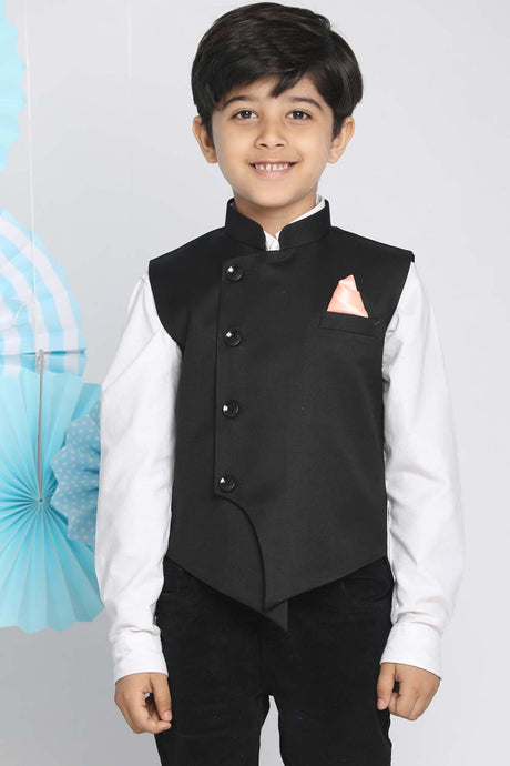 Buy Boys Blended Cotton Solid Nehru Jacket in Black