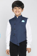 Buy Boys Blended Cotton Solid Nehru Jacket in Blue