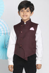 Buy Boys Blended Cotton Solid Nehru Jacket in Maroon