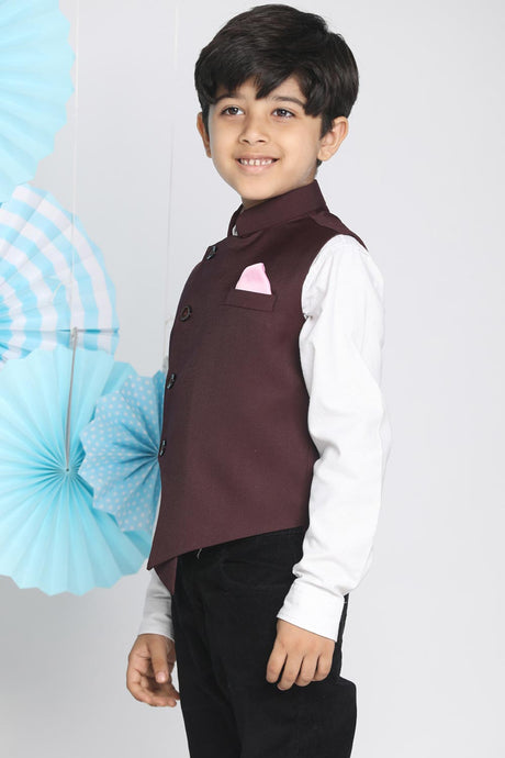 Shop Boys Nehru Jacket in Maroon