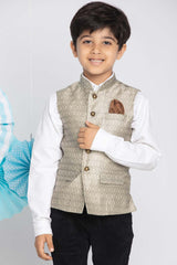 Buy Boy's Silk Blend Woven Design Nehru Jacket in Beige
