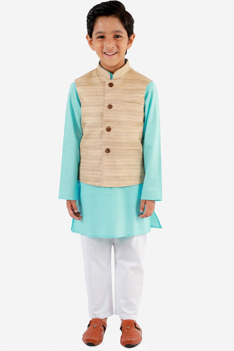 Buy Boys Blended Cotton Solid Kurta Pyjama Set in Aqua