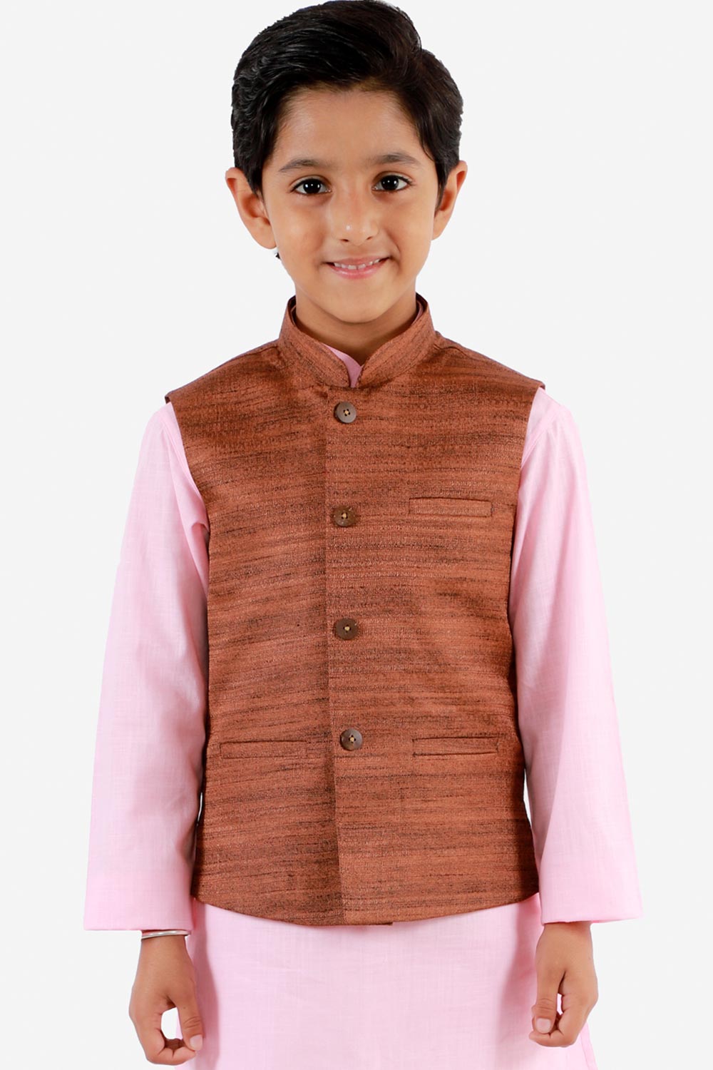 Buy Boys Art Silk Solid Nehru Jacket in Coffee Brown