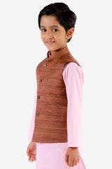 Shop Boys Nehru Jacket in Coffee Brown