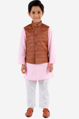 Buy Boys Blended Cotton Solid Kurta Pyjama Set in Pink