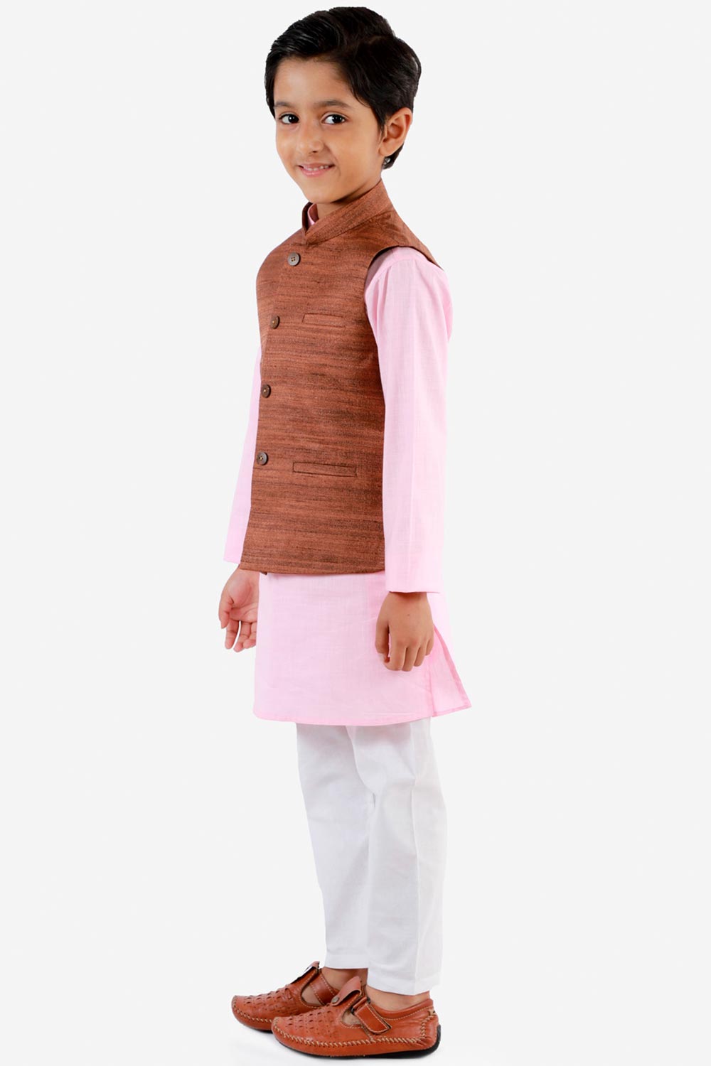 Shop Boys Solid Kurta Pyjama Set in Pink