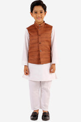 Buy Boys Blended Cotton Solid Kurta Pyjama Set in White