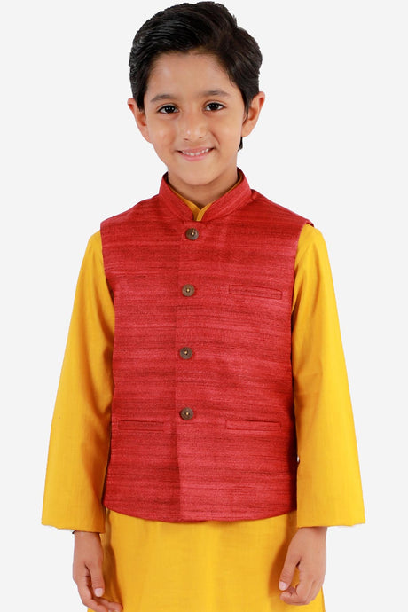 Buy Boys Art Silk Solid Nehru Jacket in Maroon
