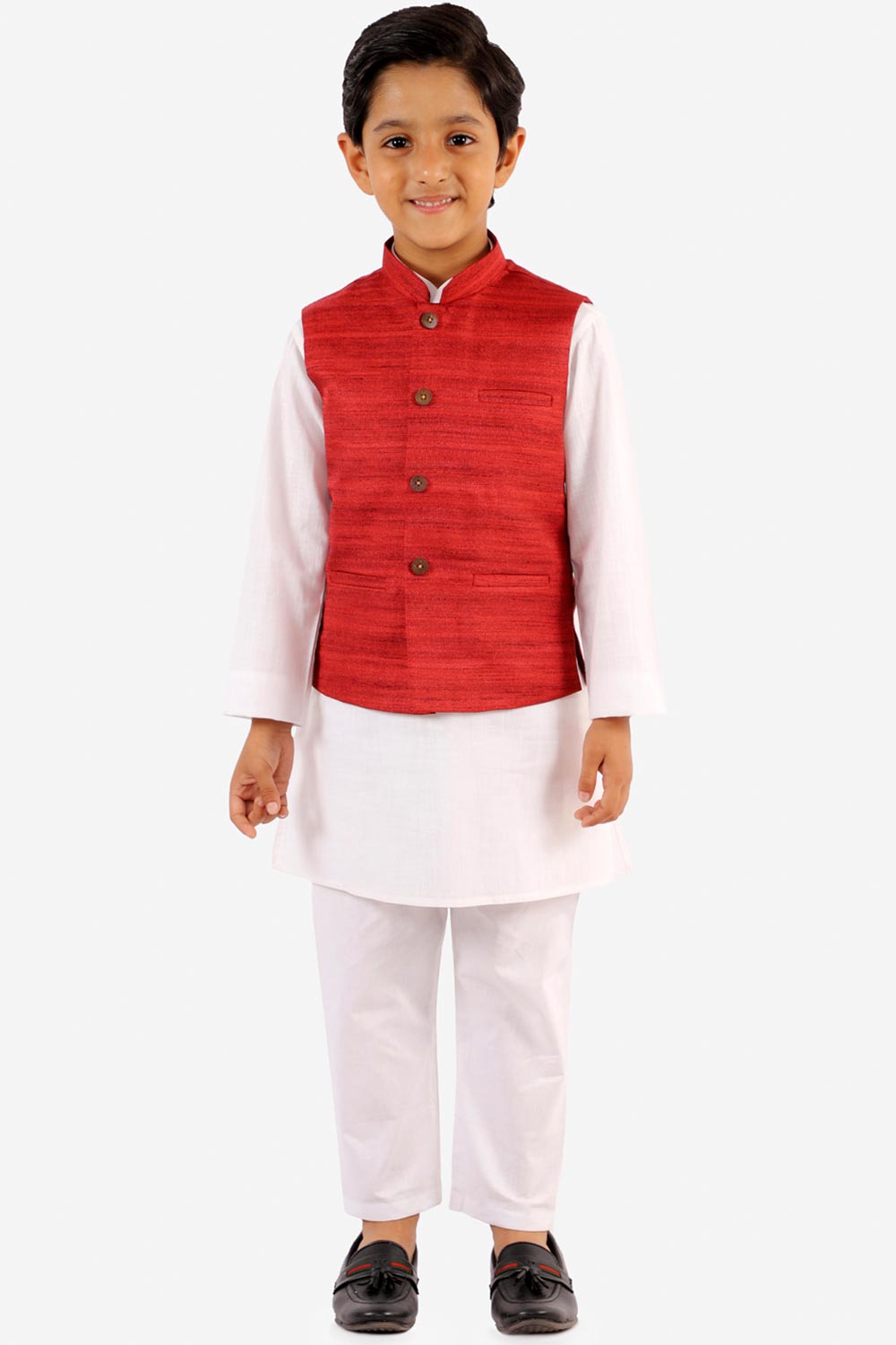 Buy Boys Blended Cotton Solid Kurta Pyjama Set in White