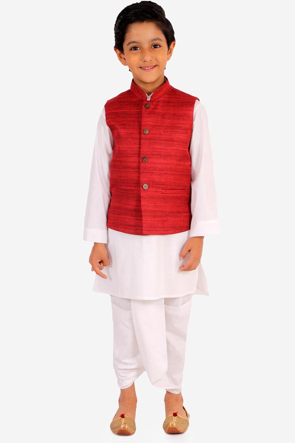 Buy Boys Pure Cotton Solid Kurta and Dhoti Set in White