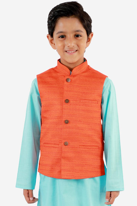 Buy Boys Art Silk Solid Nehru Jacket in Orange