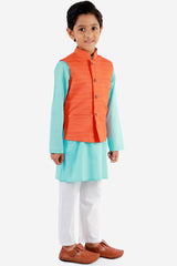 Shop Boys Solid Kurta Pyjama Set in Aqua