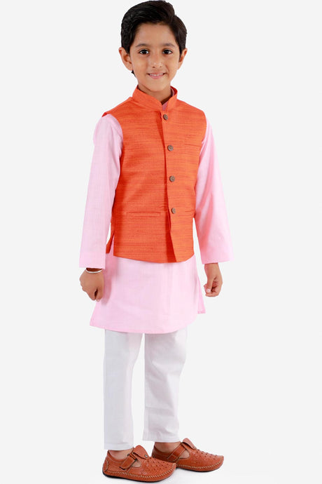 Shop Boys Solid Kurta Pyjama Set in Pink