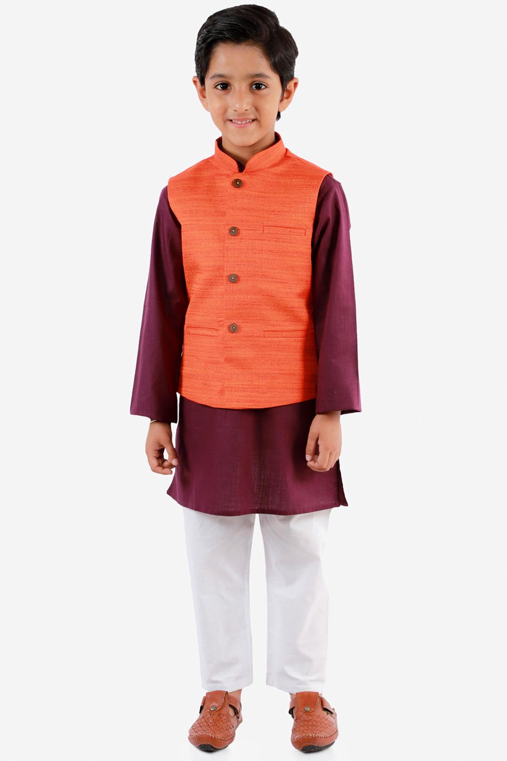 Buy Boys Blended Cotton Solid Kurta Pyjama Set in Purple