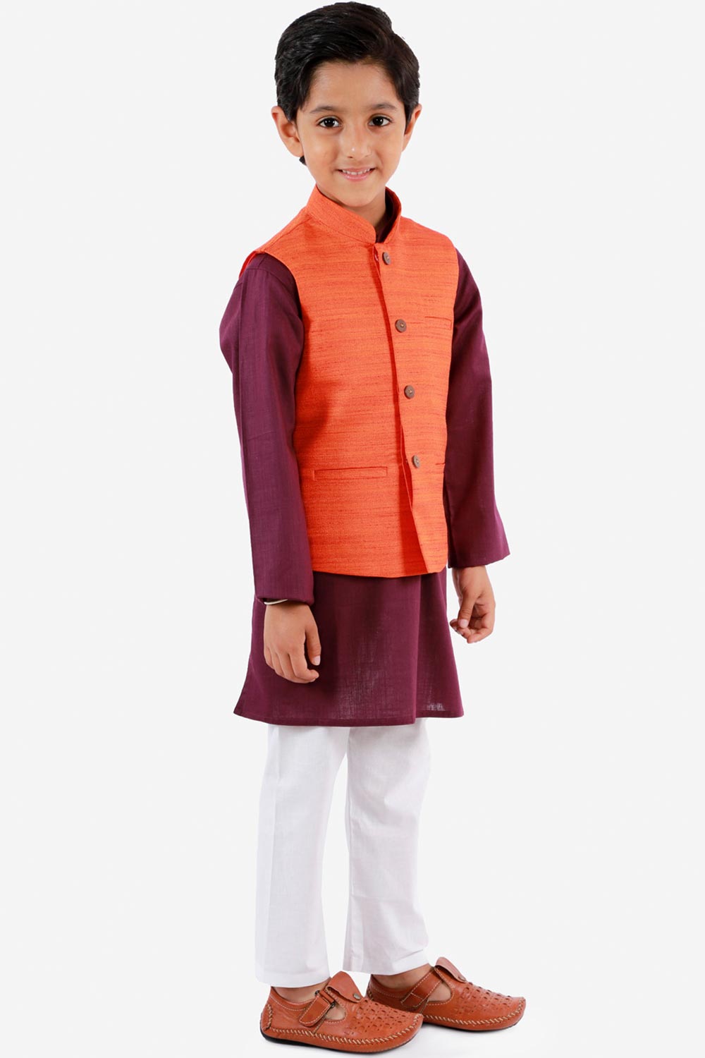 Shop Boys Solid Kurta Pyjama Set in Purple