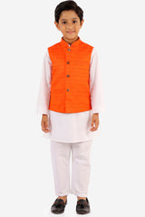 Buy Boys Blended Cotton Solid Kurta Pyjama Set in White