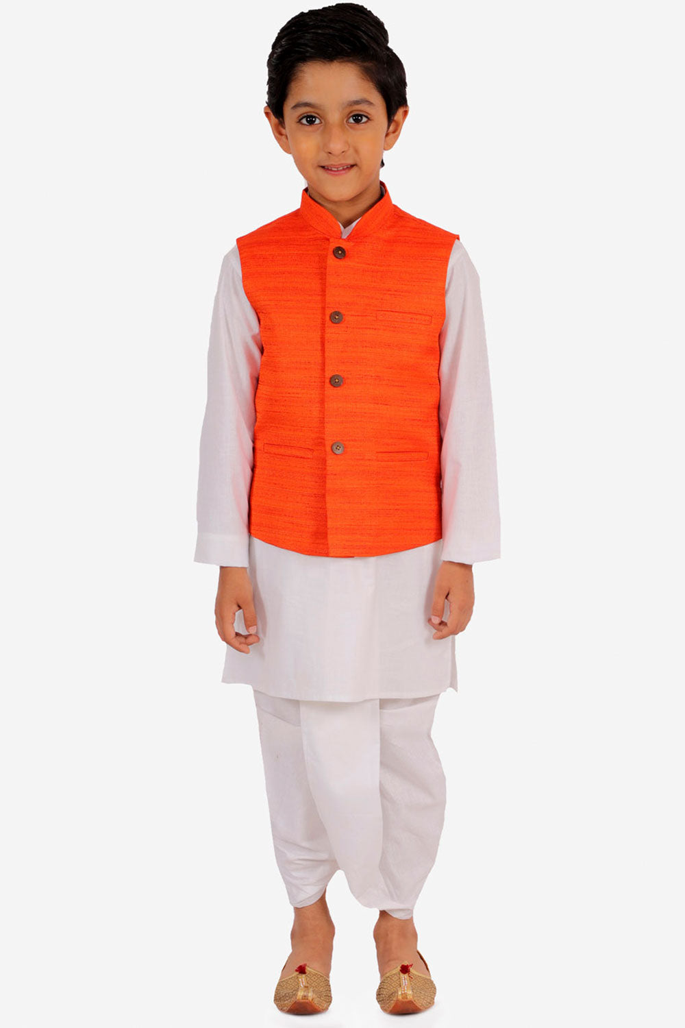 Buy Boys Pure Cotton Solid Kurta and Dhoti Set in White