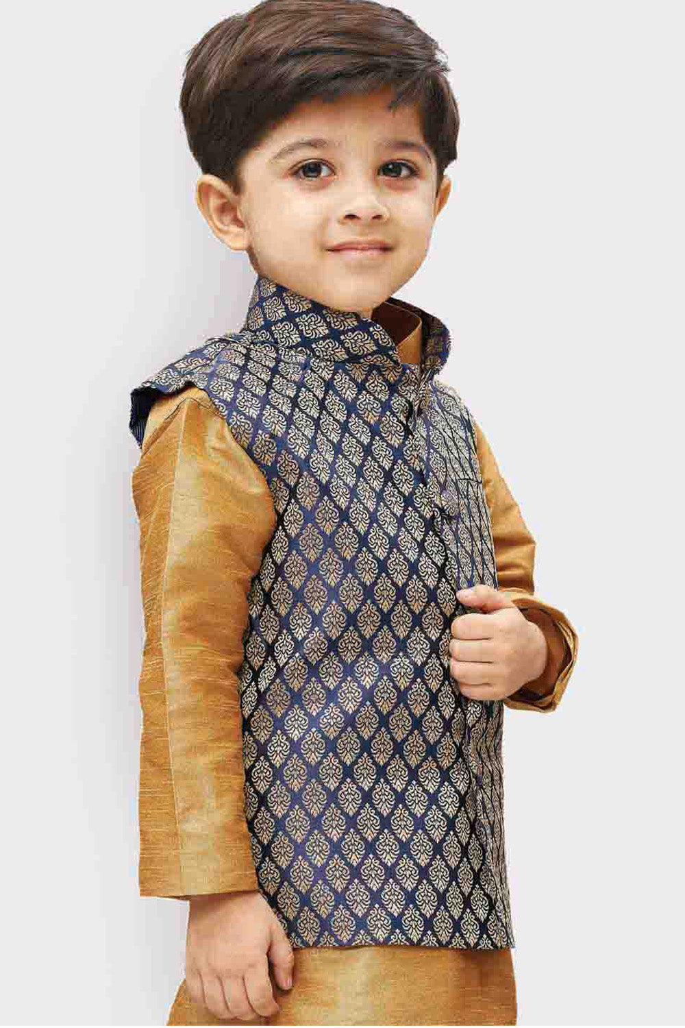 Boy's Art Silk Nehru Jacket In Blue