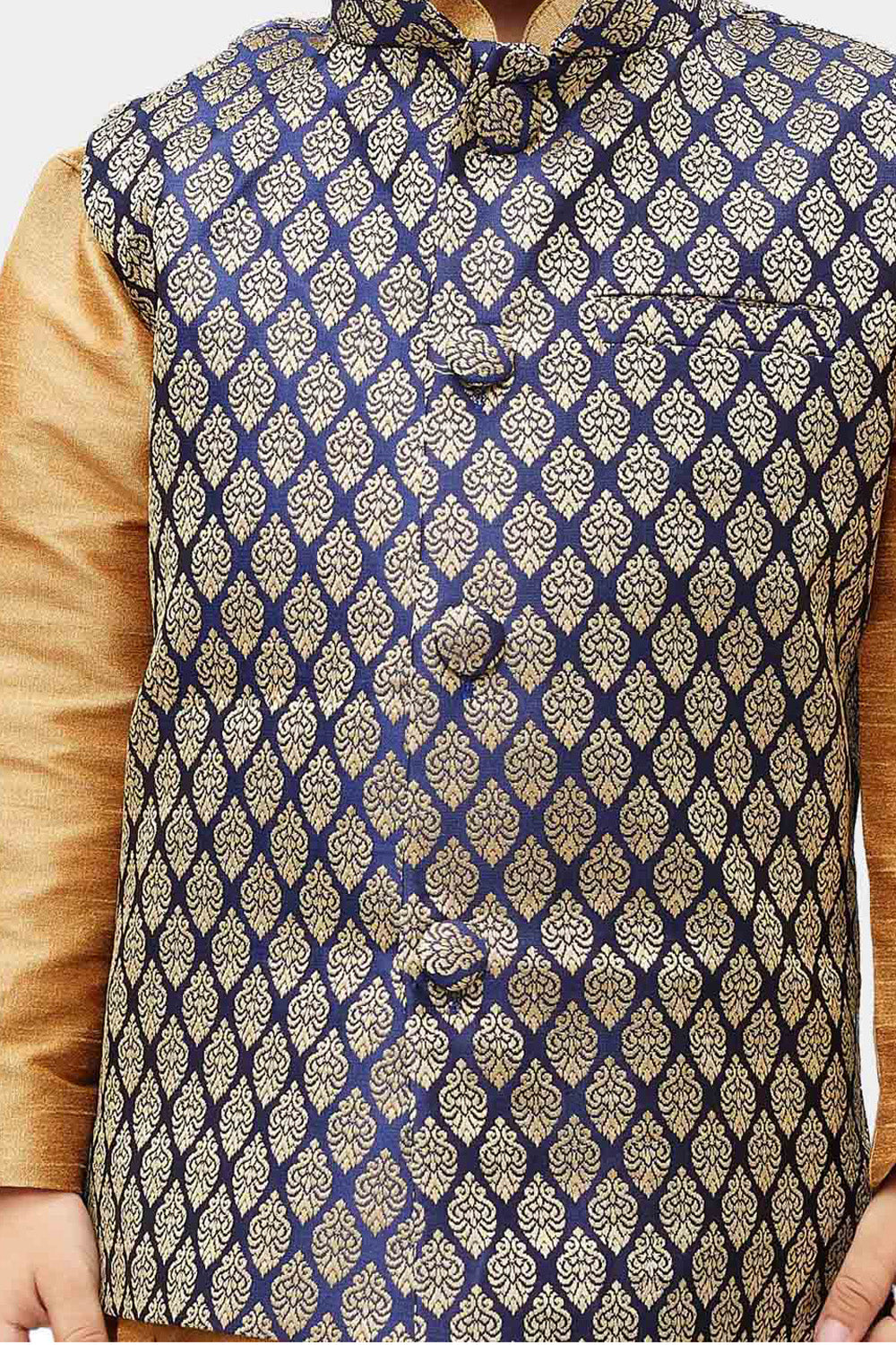 Boy's Art Silk Nehru Jacket In Blue